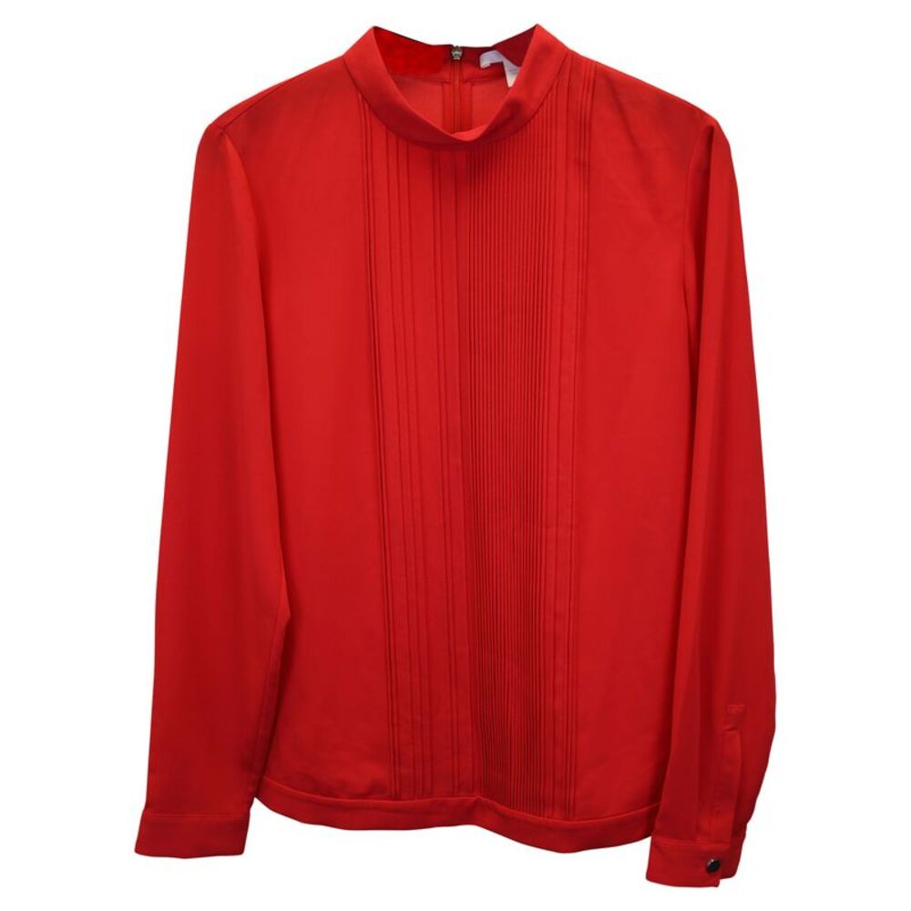 Boss Pleated Mock-Neck Top in Red Polyester